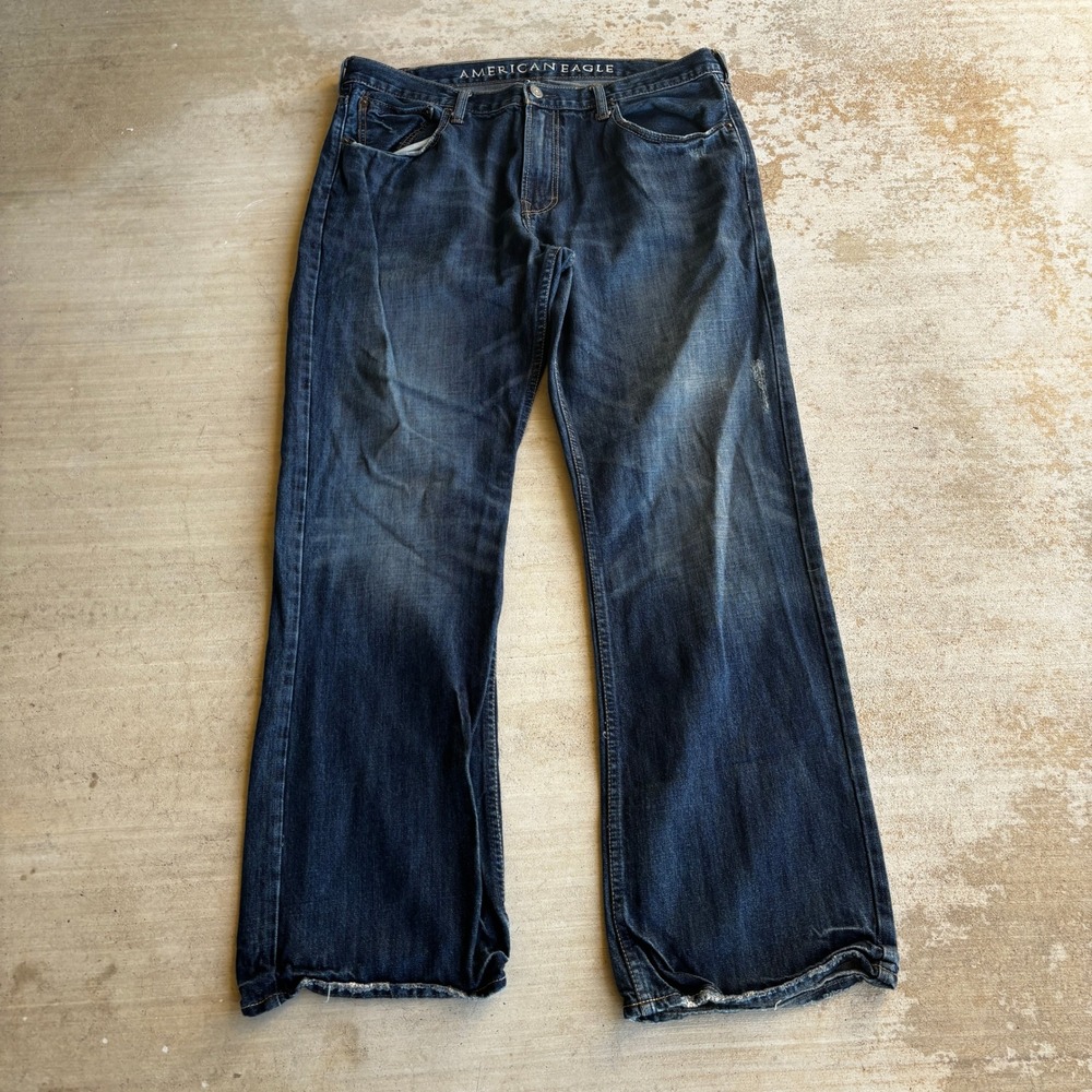 Y2K American Eagle Mens 38x32 Low Rise Bootcut Jeans Dark Wash 100% Cotton Denim